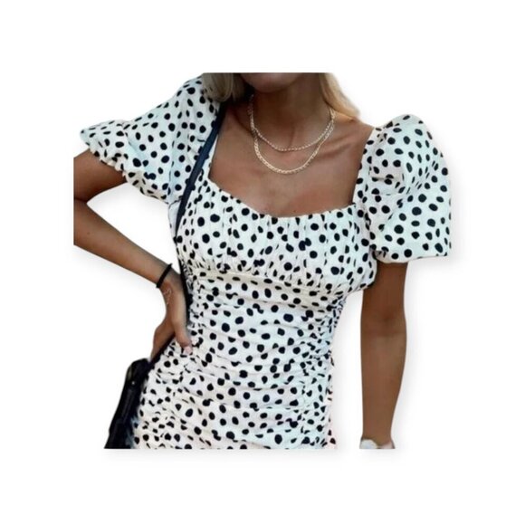ZARA s/s Polka Dot Puff Sleeve Mini Dress Size M - Picture 3 of 16